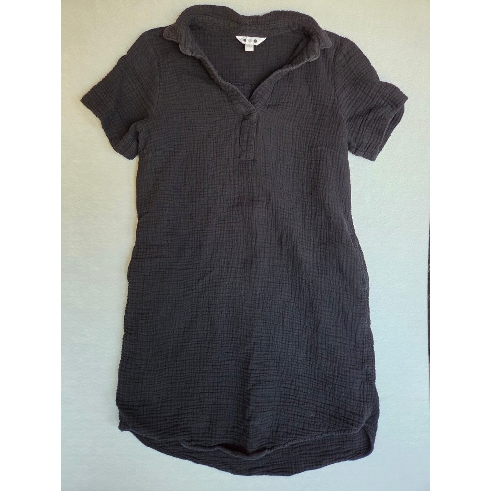 Three Dots Gauzy Crinkle Black Dress S Bohemian Lagenlook Vacation Pockets